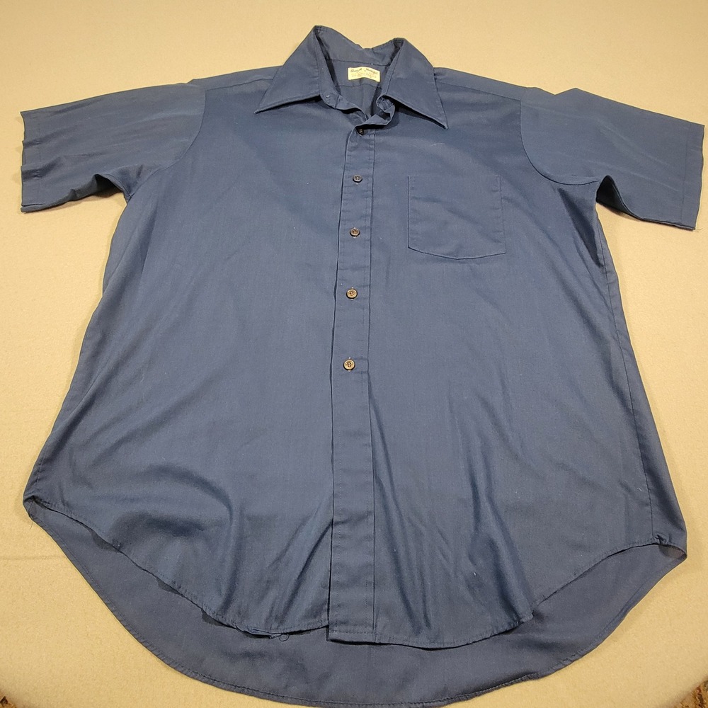 VTG Royal Knight Short Sleeve Button Up‎ Shirt Men's XL Navy Blue Point Collar